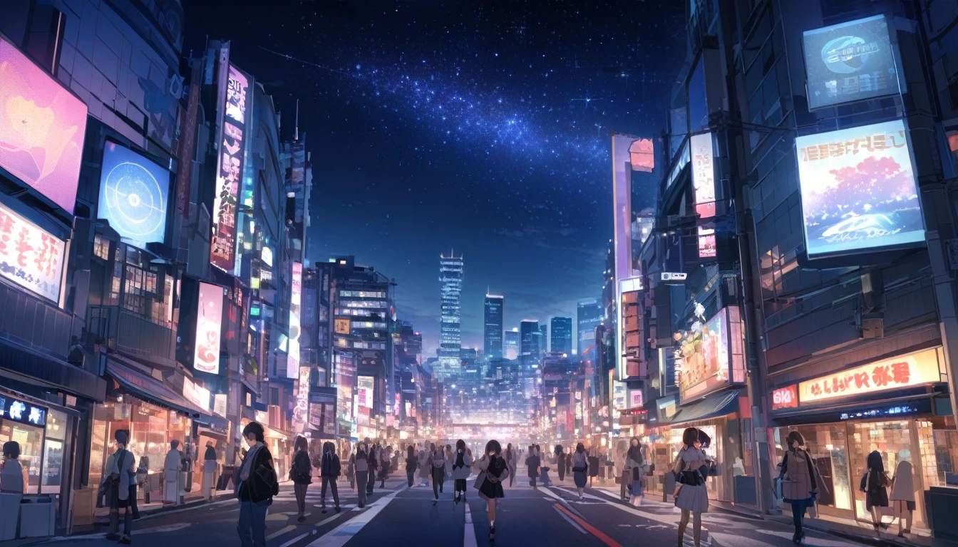 View of Tokyo city,Night starry sky,Streetscape、listen to music、Japanese