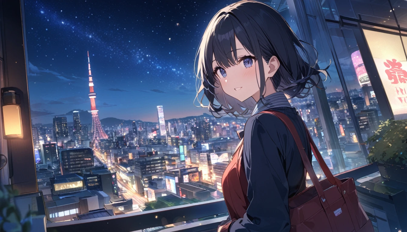 View of Tokyo city,Night starry sky,Streetscape、listen to music、Japanese