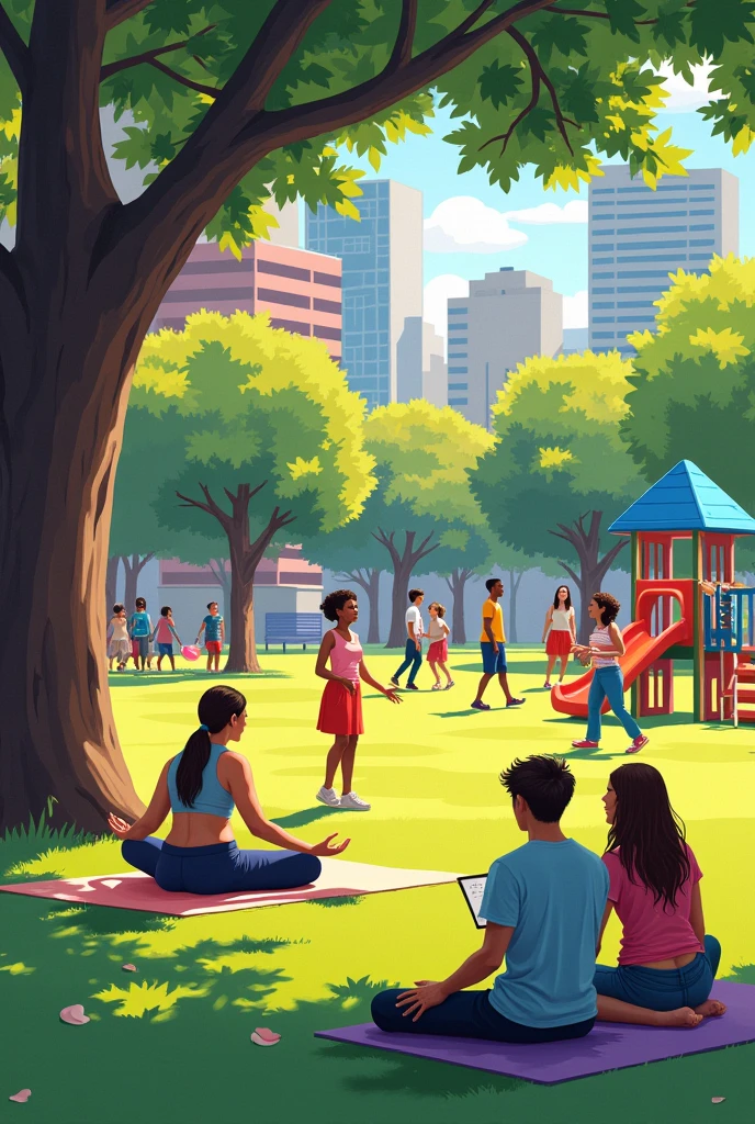 Create an image of people doing various activities that are each different.