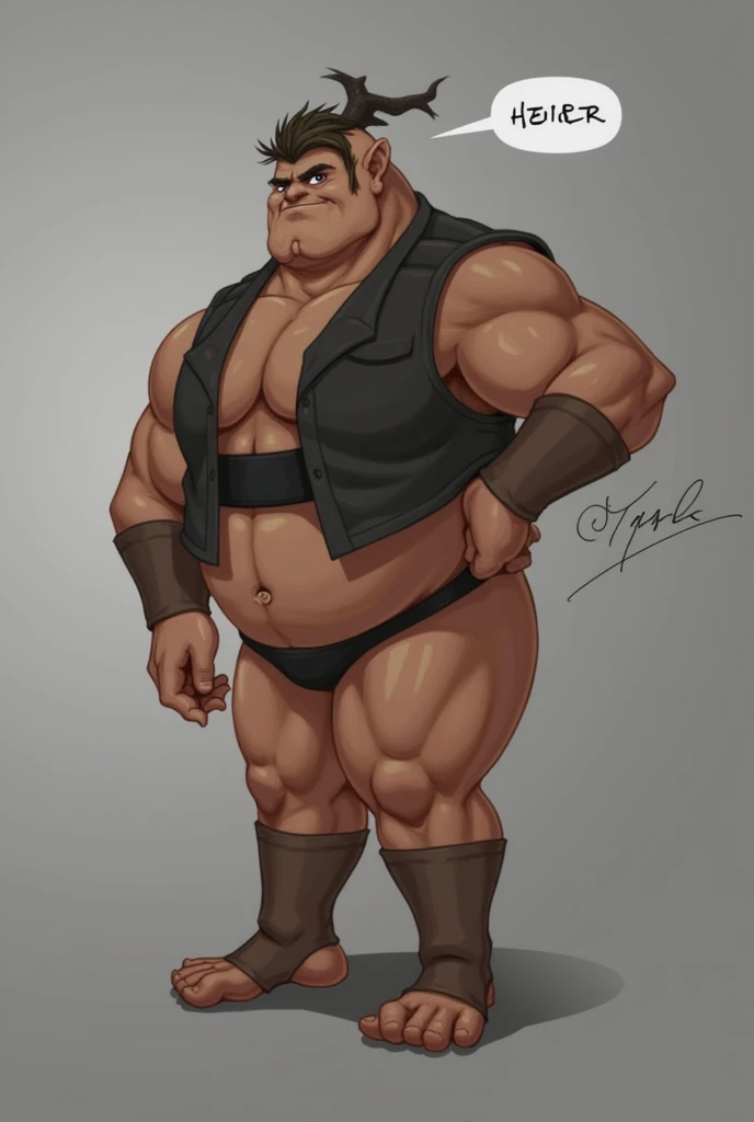 antro by the little bear_rusty), red scarf, (Old bear with sword), old daddy , obese and muscular , naked, simple background, ultra detailed, pose natural, (voluminous:1.3) body_sexy , standing, by honovy, correct claws in five of paws in dark , manly, Bulge, bulk, fur in brown, claws in five, blue overalls, hacha, nice nose_dark brown