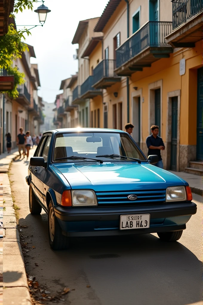 Escort car model 18i GL color metallic blue plate 1994 simple streets old buildings Brazil 