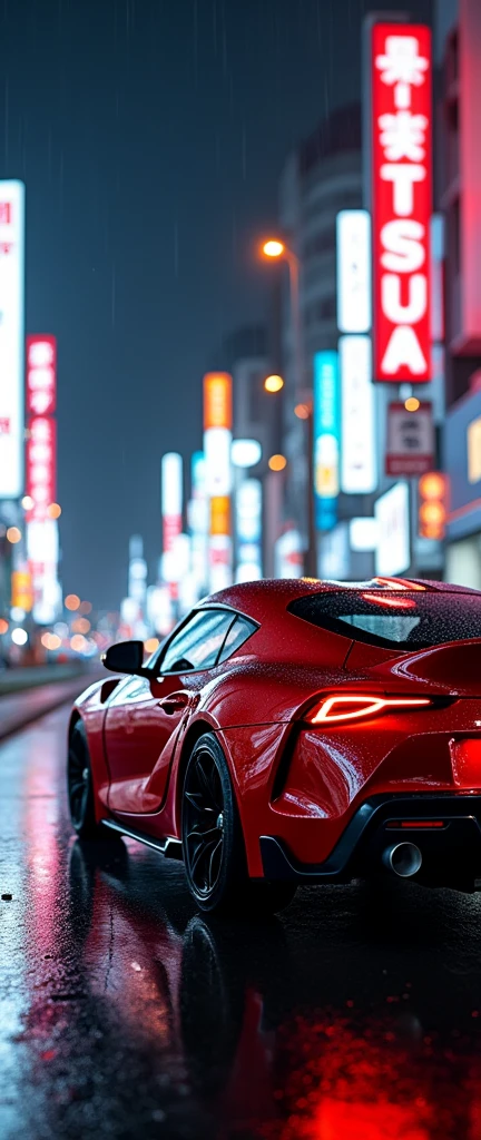 toyota supra at japan city night and rain