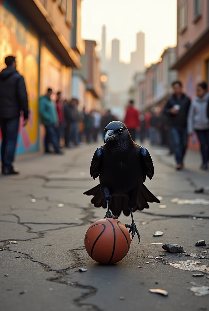 Raven playing street football 