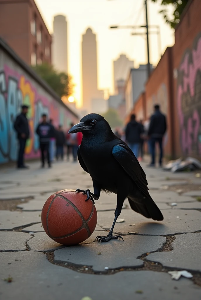 Raven playing street football