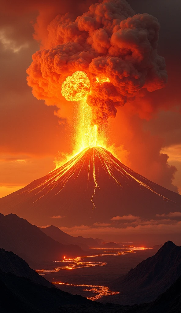 Highest quality、masterpiece、volcano、explosion、No people
