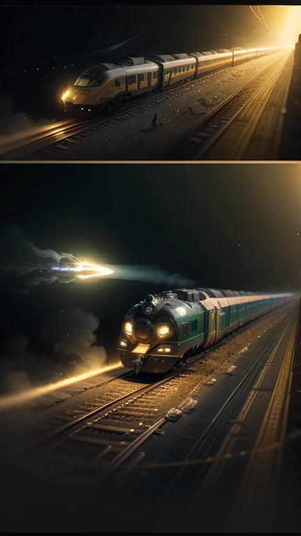 Fantasy,8k,Extremely detailed, masterpiece,High resolution,Highest quality,Increase the resolution,Cinema Lighting,Different space,4 dimensional world,Night on the Galaxy Express,cyber-,Steam locomotive type,A spaceship pulling multiple passenger cars,Maneuvering with Ether,30-car train、Run through the space zone,Numerous stars,Many Galaxies,Milky Way,Cruising at the speed of light,Seeing the Earth in the distance,Super Express,Going to Andromeda,Wide angle of view,Vision,Floating in the air,In the dazzling light,Extremely colorful,The whole carriage is visible,Rail of light,999,Kenji Miyazawa