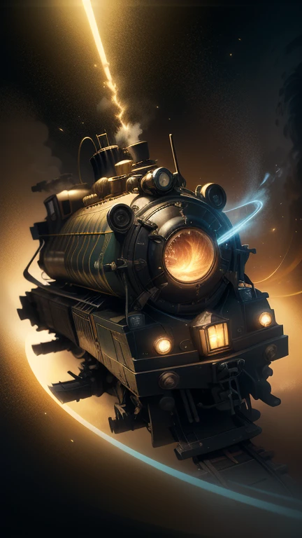 Fantasy，8k,Extremely detailed, masterpiece,High resolution,Highest quality,Increase the resolution,Cinema Lighting,Different space，4 dimensional world，Night on the Galaxy Express，cyber-，Steam locomotive type，A spaceship pulling multiple passenger cars，Maneuvering with Ether，30-car train、Run through the space zone，Numerous stars，Many Galaxies，Milky Way，Cruising at the speed of light，Seeing the Earth in the distance，Super Express，Going to Andromeda，Wide angle of view，Vision，Floating in the air，In the dazzling light，Extremely colorful，The whole carriage is visible，Rail of light，999，Kenji Miyazawa