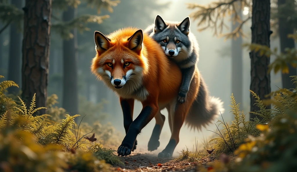 THE BIGGEST ANGRY FOX CARRYING THE WOLF ON ITS BACK