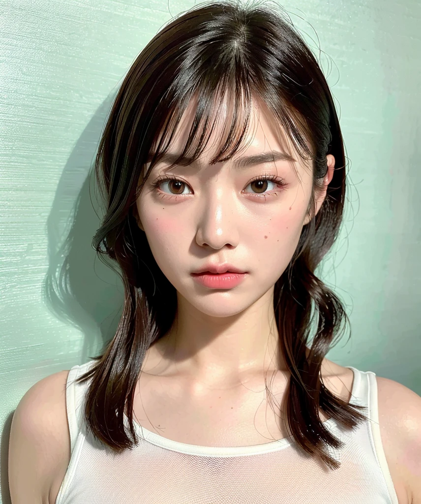 (masterpiece:1.3),(8k, Wallpaper,realist, RAW Photos, Better image quality: 1.4), (Random hairstyles:1.2)、(Very detailed face)、Attention to details、double eyelid,(sharp focus:1.2)、(((whole body:1.5))),((A woman))、beautiful woman:1. 4,20 year old woman,chest length hair、of the highest quality、masterpiece、ultra high resolution、(realist:1.4)、realist,super high quality、symmetrical face、The face is very realistic.、Photo level、8k最高画質はフル、sebaceous reflex、The face is very realistic.、extremely realistic skin、realist light and shadow effects,Professional lighting, sleeveless shirt,Sleeveless shirts,outside,city