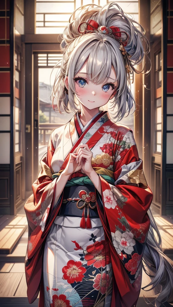 kimono, Heart, (8k, original photo, best quality, masterpiece: 1.2), (Practical: 1.6), (masterpiece), (best quality: 1.0), (Ultra-high resolution: 1.0), detail, 1940s, one, detail beautiful skin, detail room, ,Practical skin