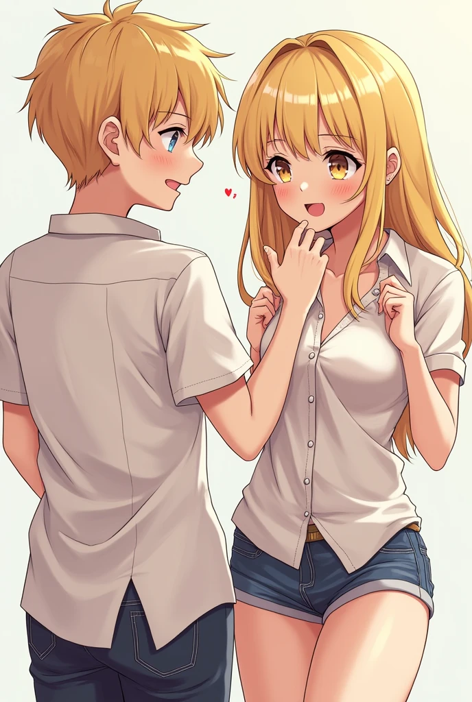 (detailed) (high quality) (High resolution) (Anime Style) age Girl, Blonde, young, bold, sexy, Wear a shirt, No pants, Excited, teasing, teasing a teen innocent boy, shy, Excited, Junior, Bulging penis,