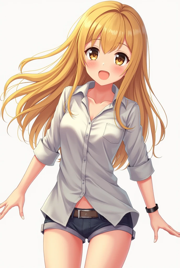 (detailed) (high quality) (High resolution) (Anime Style) Teenage Girl, Blonde, young, bold, sexy, Wear a shirt, No pants, Excited, teasing, teasing a teen shy innocent boy, shy, Excited, Junior, Bulging penis,