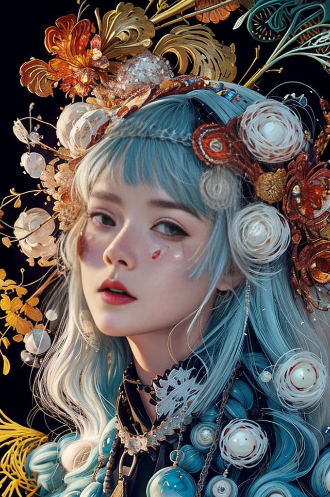 official art, unity 8k wallpaper, ultra detailed, beautiful and aesthetic, masterpiece, best quality, (zentangle, mandala, tangle, entangle), (fractal art:1.3) , 1girl, extremely detailed, dynamic angle, cowboyshot, the most beautiful form of chaos, elegant, a brutalist designed, vivid colours, romanticism, by james jean, roby dwi antono, ross tran, francis bacon, michal mraz, adrian ghenie, petra cortright, gerhard richter, takato yamamoto, ashley wood, atmospheric, ecstasy of musical notes, streaming musical notes visible