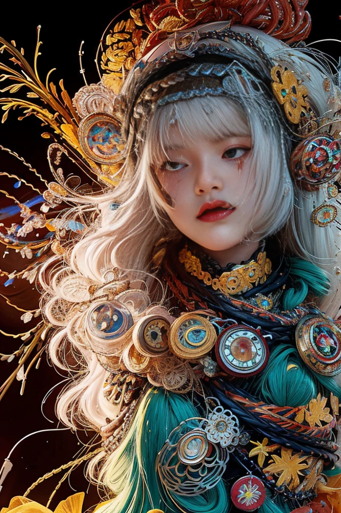 official art, unity 8k wallpaper, ultra detailed, beautiful and aesthetic, masterpiece, best quality, (zentangle, mandala, tangle, entangle), (fractal art:1.3) , 1girl, extremely detailed, dynamic angle, cowboyshot, the most beautiful form of chaos, elegant, a brutalist designed, vivid colours, romanticism, by james jean, roby dwi antono, ross tran, francis bacon, michal mraz, adrian ghenie, petra cortright, gerhard richter, takato yamamoto, ashley wood, atmospheric, ecstasy of musical notes, streaming musical notes visible