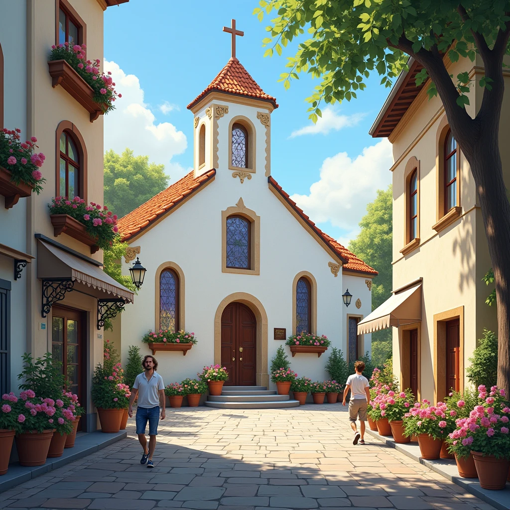 a simple church on a beautiful city street