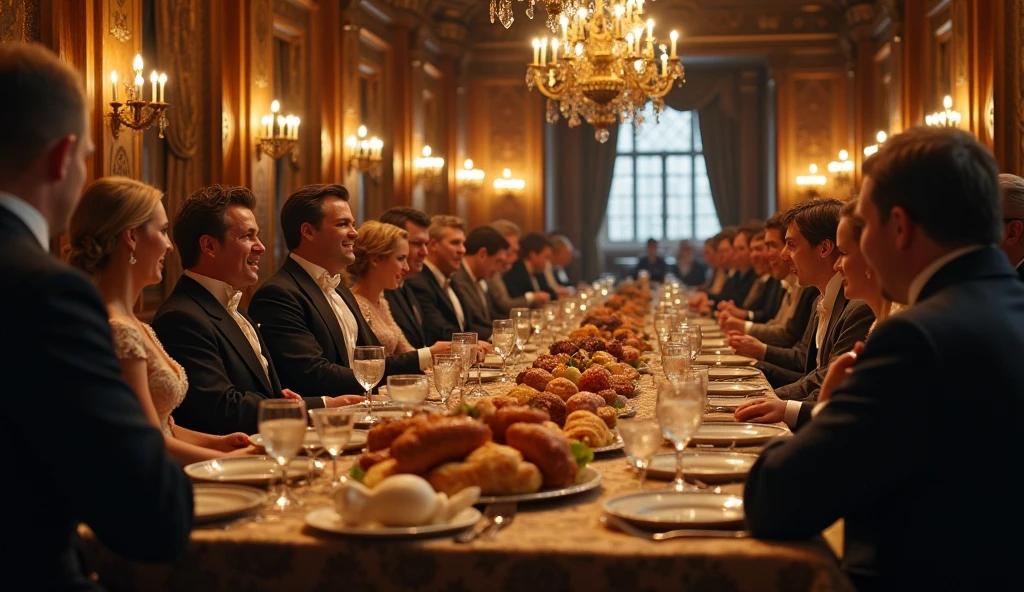 A man eating with 90 other people at the same table in 1800s Germany 