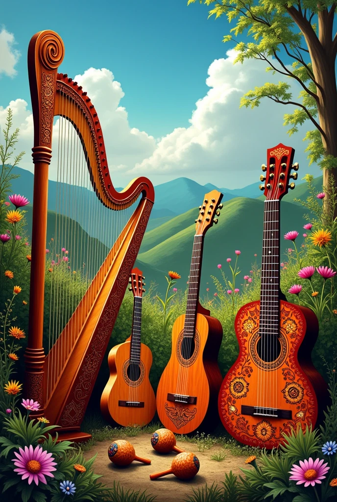 A template where there are Paraguayan instruments and that deal with Paraguayan folklore