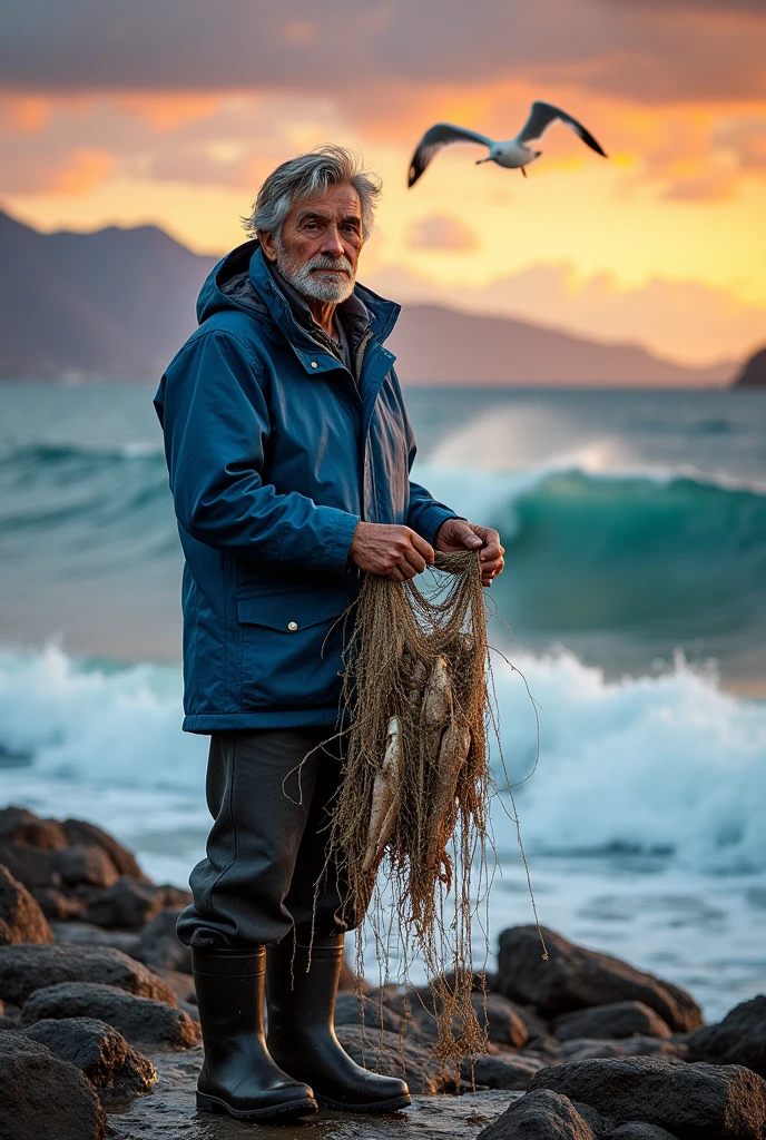 Real photo of realistic Chilean fisherman 