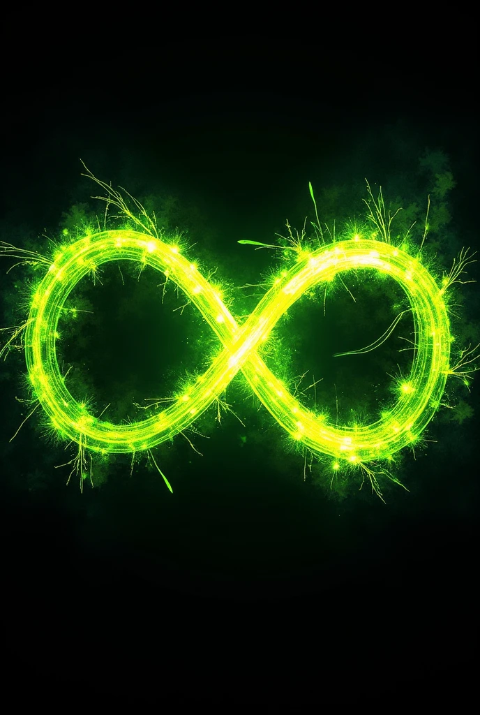 Infinity sign with radioactive colors fluorescent green yellow and black in style