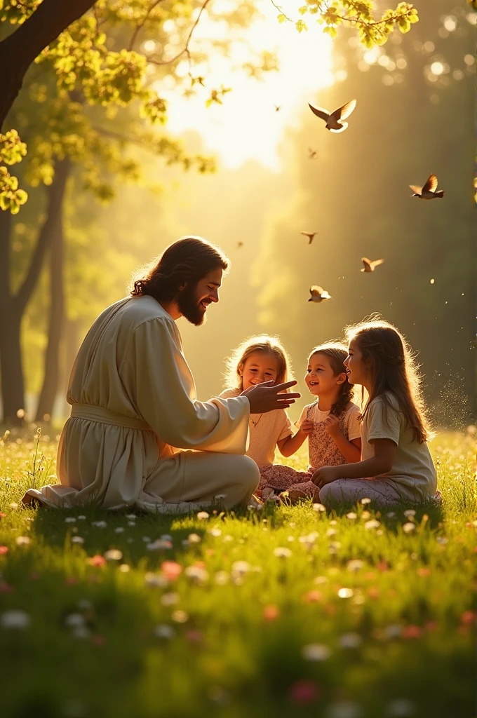 jesus with children, cheered up
