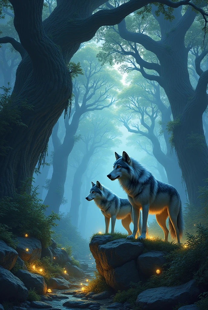 Cover for a fantasy book focusing on wizards and wolves, but without characters on the cover