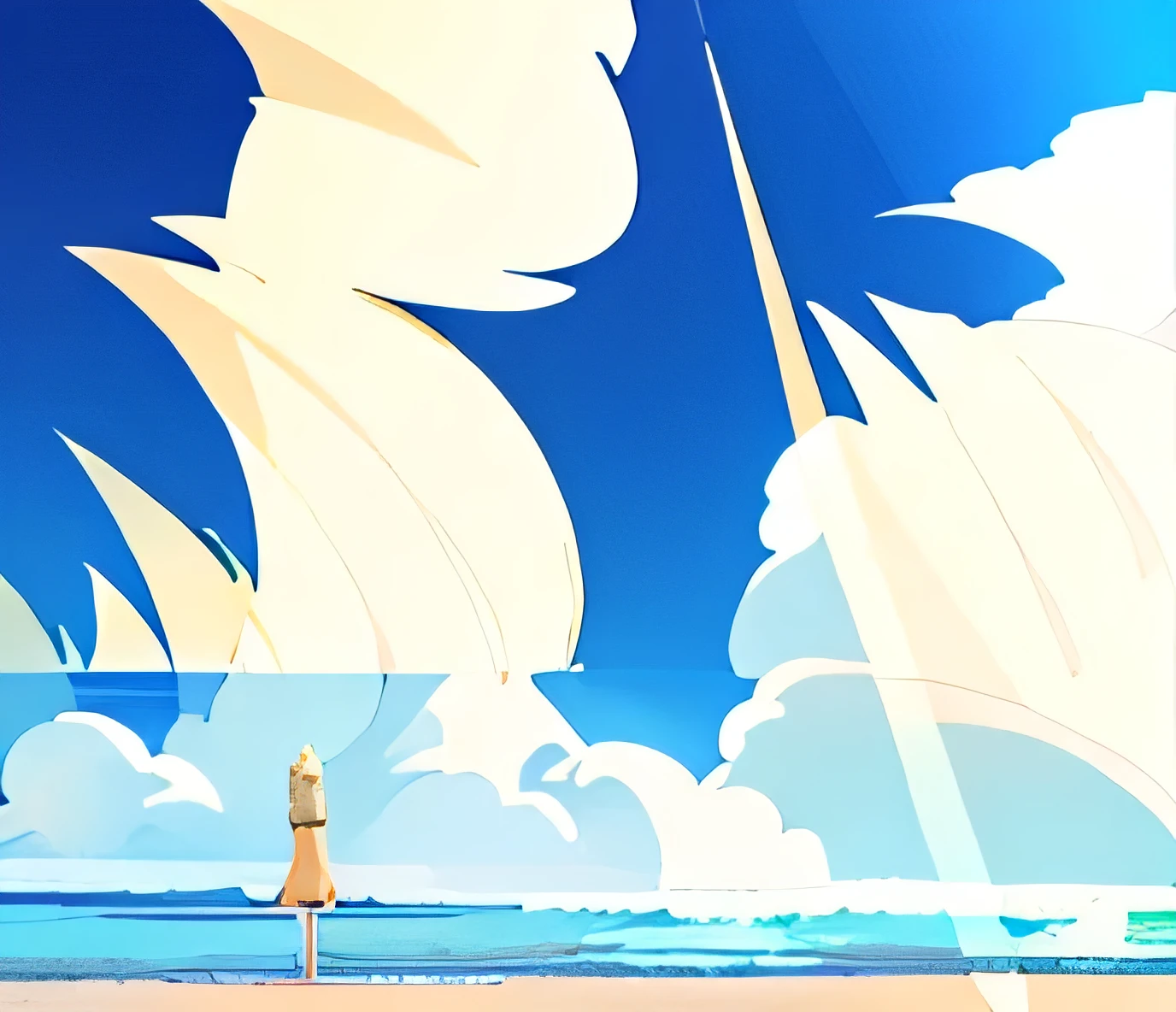 A woman stands on the beach。Blonde beauty、Swimwear、model。
After the sea、Sun in the sky