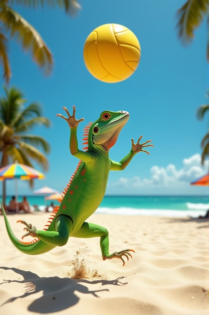 Lizard playing volleyball