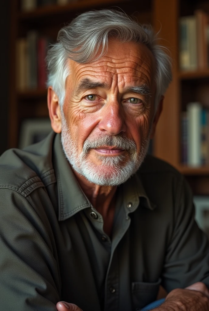 Draw a portrait of the author&#39;s father, with a calm but firm air, reflecting their courage and humanity.

