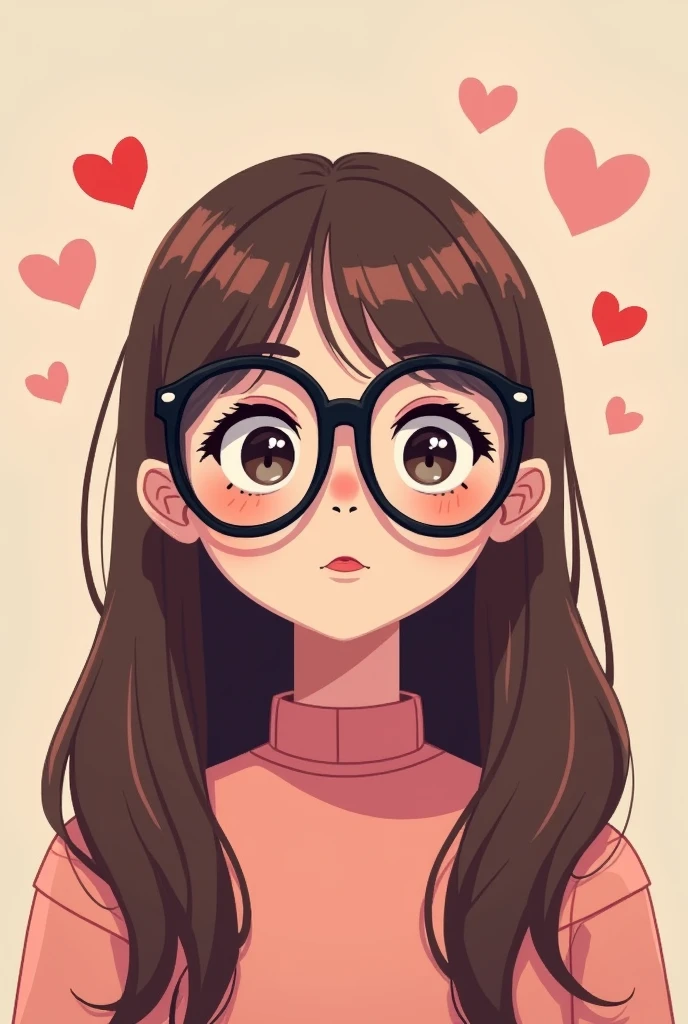 Pixel art profile picture of a girl with black glasses and long straight brown hair