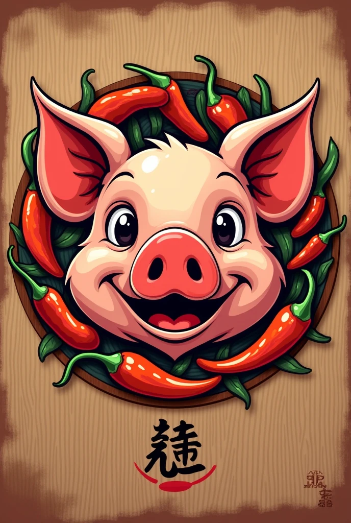 Logo of a bistro serving habanero chorizo and mochis with a pig face