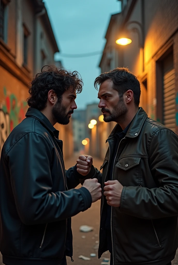 A very nervous man and his rival two fighting each other