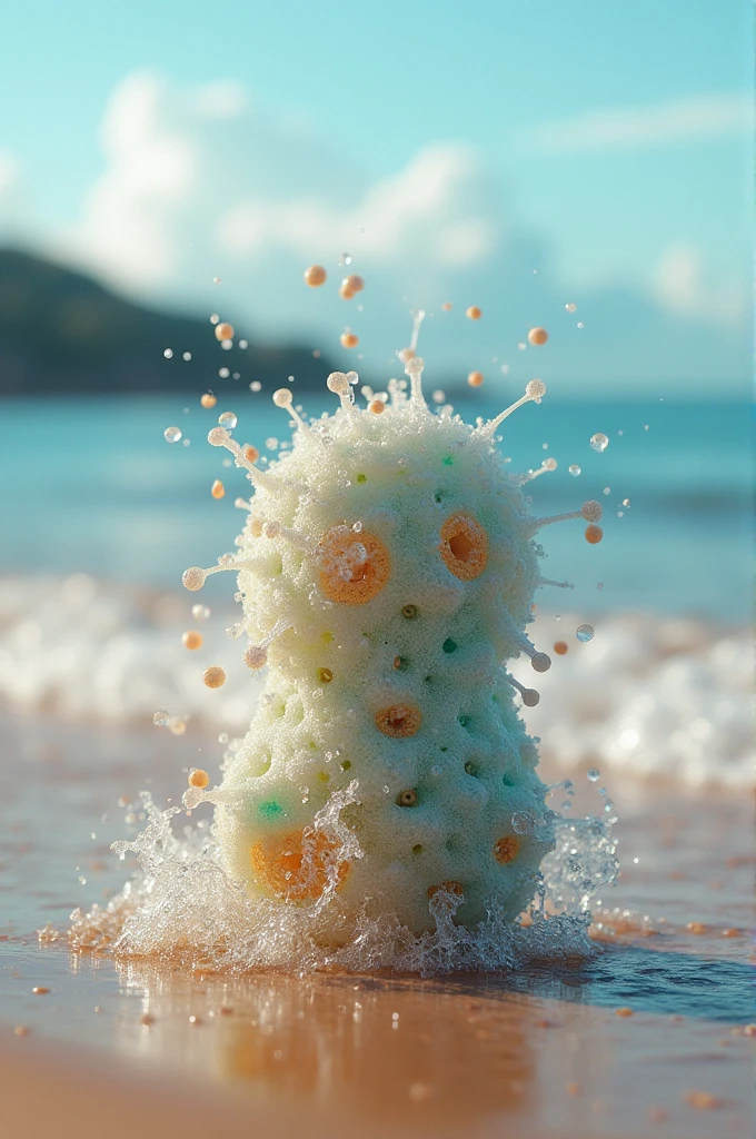 Create an image of a bacteria enjoying the beach