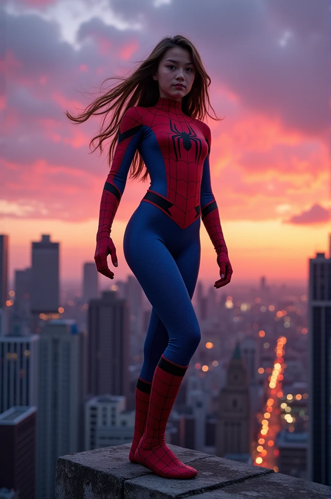 18 year old girl in a tight Spiderman suit