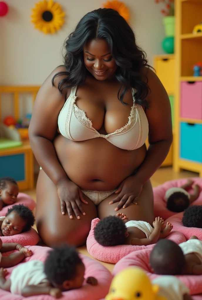 Big ass white bimbo in sexy thong in daycare with black African , The babies are very small and Bimbo is huge, African newborn babiesmall