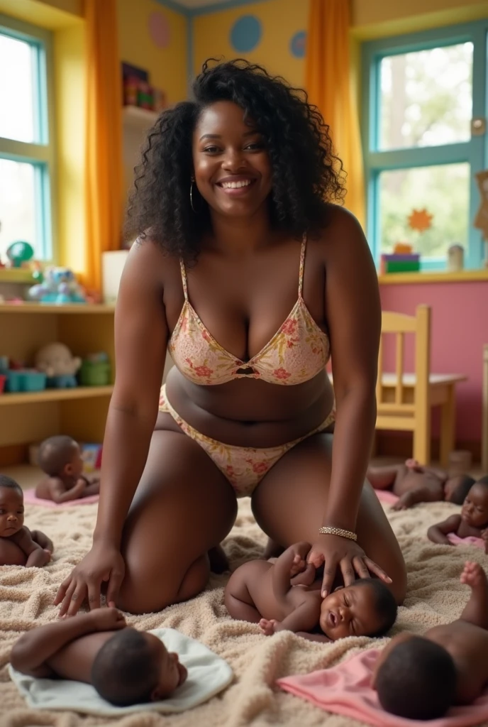 Big ass white bimbo in sexy thong in daycare with black African , The babies are very small and Bimbo is huge, African newborn babies very small, babie newborn black