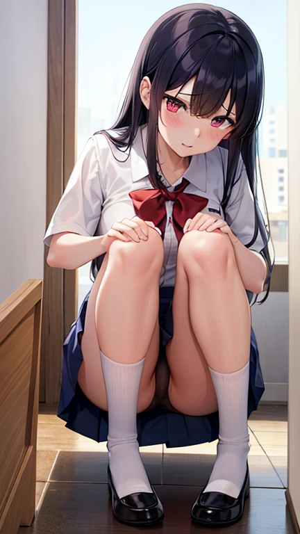 uniform 高校生開脚Pee漏れ,Pee,trembling,puddle of Pee,,Browsing Caution