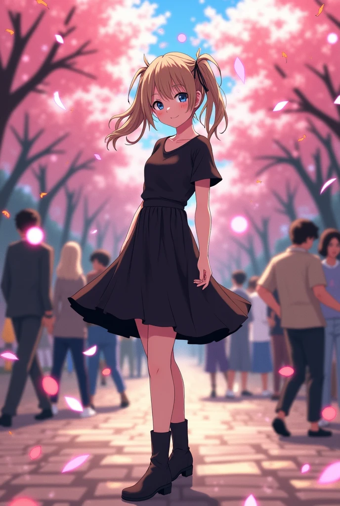 NAOki is a girl with light brown hair, with two pigtails that fell to her shoulders. His eyes are dark blue, Chinese and his voice is delicate, but not as sharp and attractive as expected from a girl her age. She wears a black top with short sleeves and the upper chest, that leaves part of her shoulders exposed and covers her waist. The skirt she is wearing is black with black lycra at the waist., that gives more shape to your Figure.

The top of her shirt is quite baggy, but the bottom is tight so that her waist can be seen. She is wearing black high heel boots that reach her ankles.. Despite being "horny" According to some, Her body is quite attractive (Naruto anime)