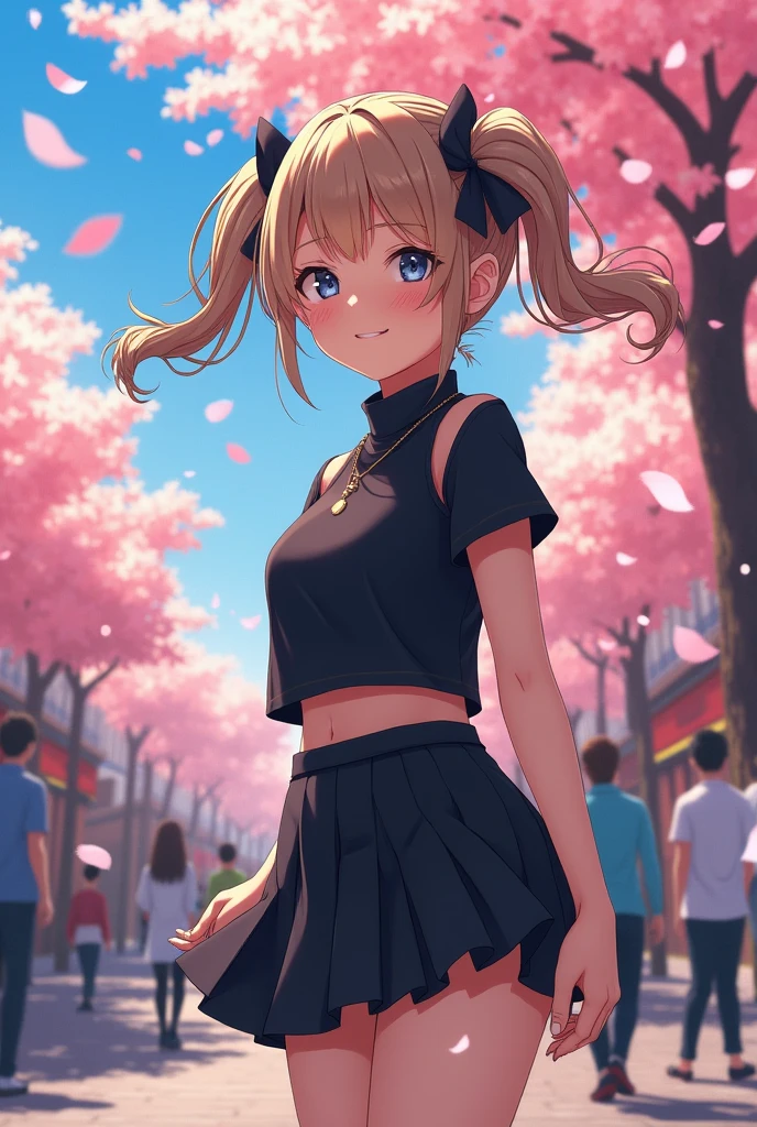 NAOki is a girl with light brown hair, with two pigtails that fell to her shoulders. His eyes are dark blue, Chinese and his voice is delicate, but not as sharp and attractive as expected from a girl her age. She wears a black top with short sleeves and the upper chest, that leaves part of her shoulders exposed and covers her waist. The skirt she is wearing is black with black lycra at the waist., that gives more shape to your Figure.
The top of her shirt is quite baggy, but the bottom is tight so that her waist can be seen. She is wearing black high heel boots that reach her ankles.. Despite being "horny" According to some, Her body is quite attractive (Naruto anime)