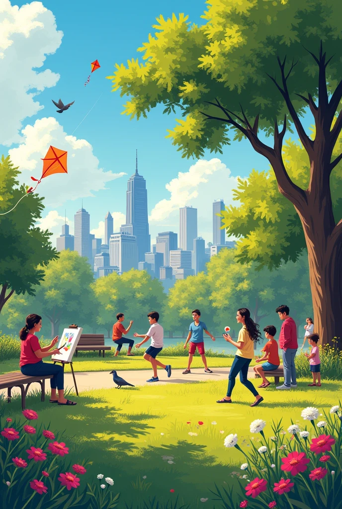Create a picture of 10 people doing different activities plus activities, name each one