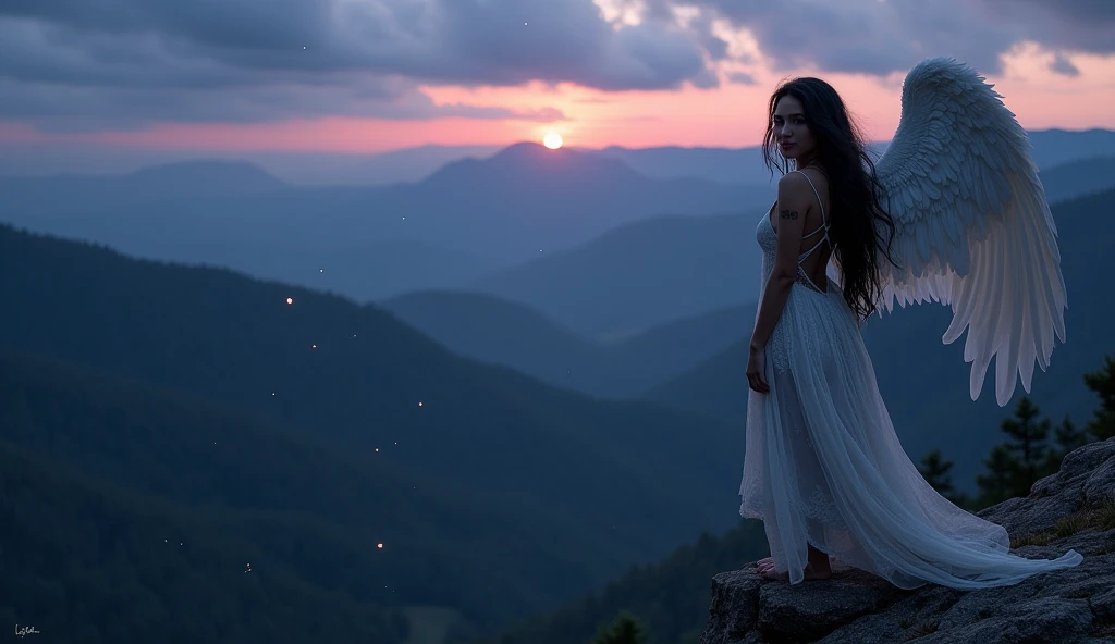 A female fallen angel with a fearless smile々Looking down on