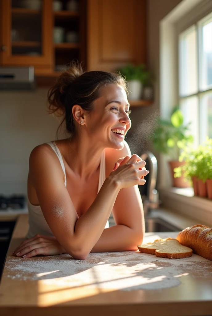 Housewife of 40 rubs her naked bottom in the kitchen
