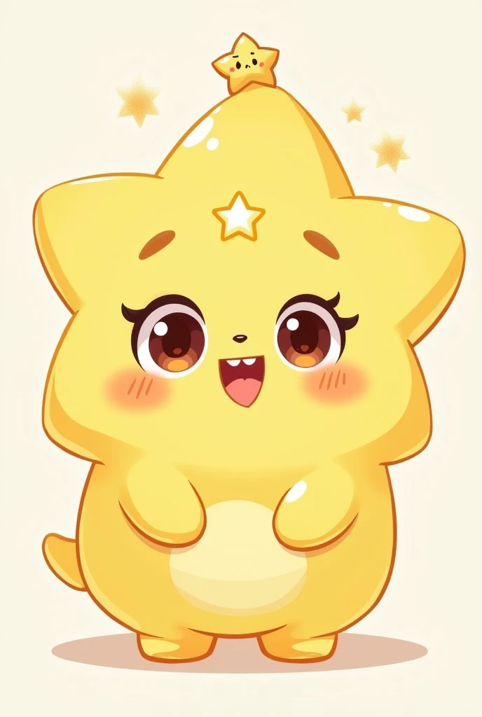 Cute Q version of Tong Lele can be a lively and cute IP.His head is in the shape of a star.,There is a star on the head,There is a little star in the middle of his costume,expression:Big eyes and a sunny smile,Convey endless joy and curiosity。 Full body outfit with clean background,No other decorations,Showing off legs and shoes,Eyes are,Starry Eyes,Hats are smiling stars,White stroke,Only hair showing,The same head,不同面部expression(angry、Not happy、sad、获得收获的expression)