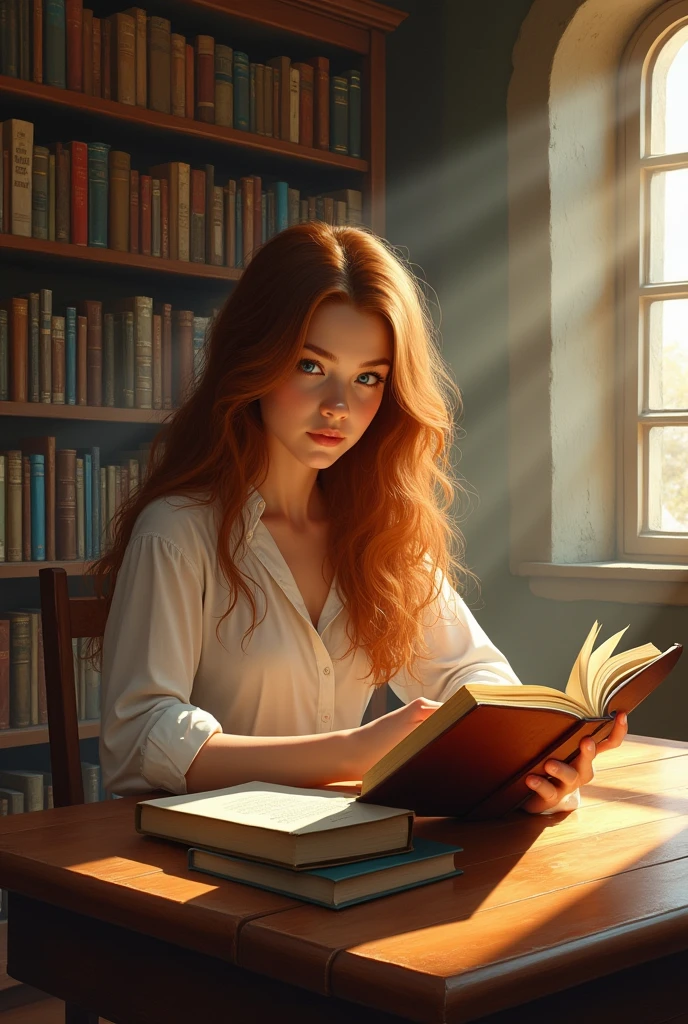 reading a textbook, beautiful girl