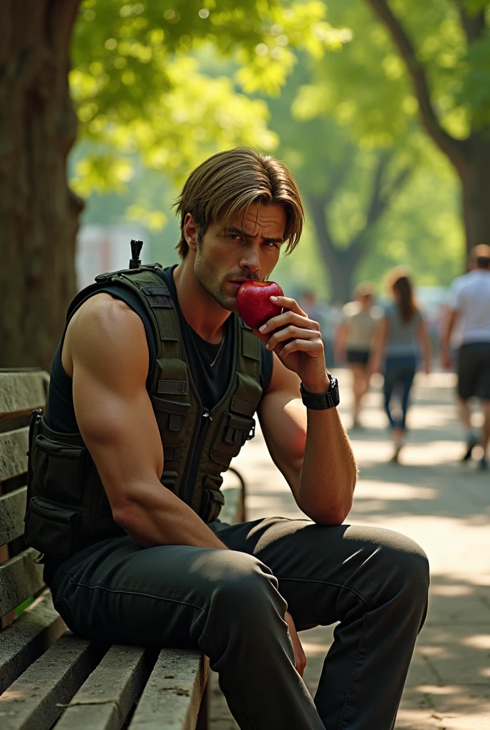leon kennedy eating an apple 