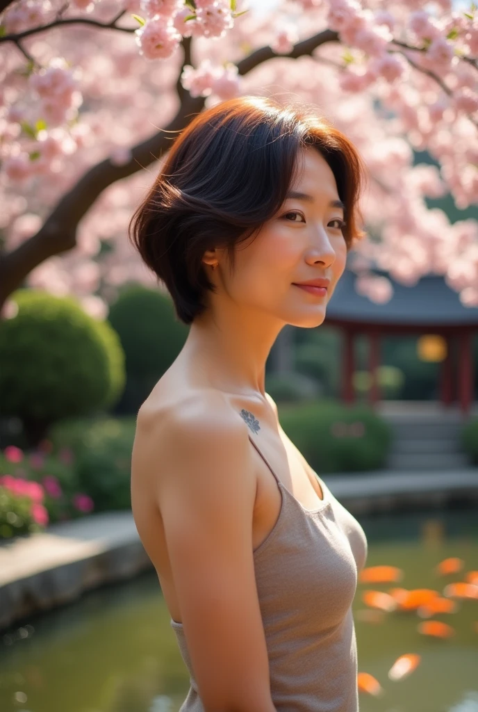 Japanese women、50 years old、Brown Hair、Shortcuts、topless、Bcup、