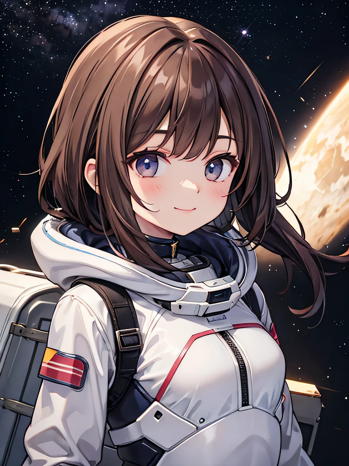 Spacesuit、woman、Brown Hair、smile、whole body