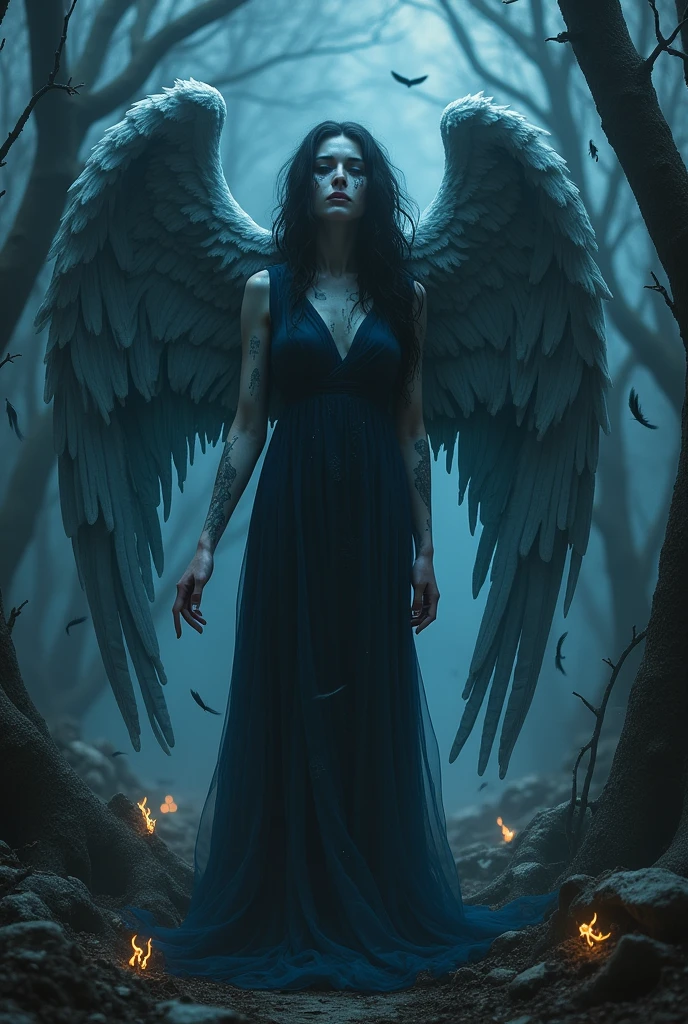 Mighty sad fallen angel, in the dark