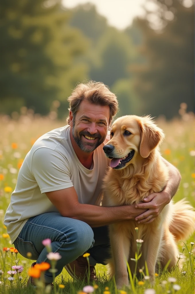 Drawing of a man hugging his dog