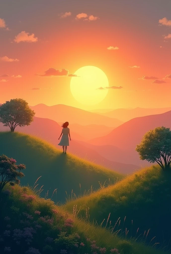 Hello, I want you to design an original image for my TikTok account. My content focuses on sharing motivational and reflective messages. I would like the image to have a clean style, inspiring and modern, with soft but vibrant colors. I think of something that evokes peace and positivity, as a background with sunsets, Natural landscapes, or minimalist elements that convey calm and hope. You could also include some subtle detail that represents personal growth., like a soft light or an ascending figure. The design should be attractive and fit with the positive energy of my videos