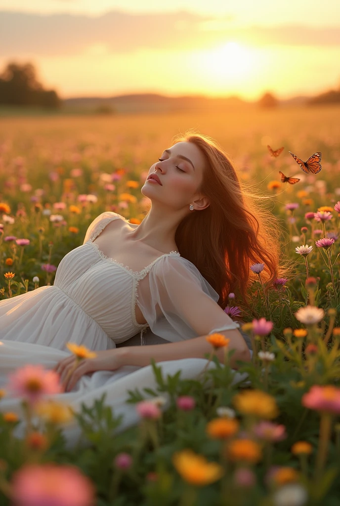 Image of sleeping in a flower field